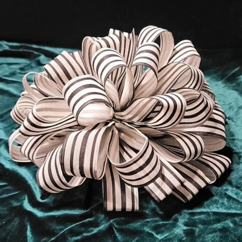 Christmas Tree Bow Topper, Black and Cream Striped Bow Tree‎ Topper 44 Loop 2of2